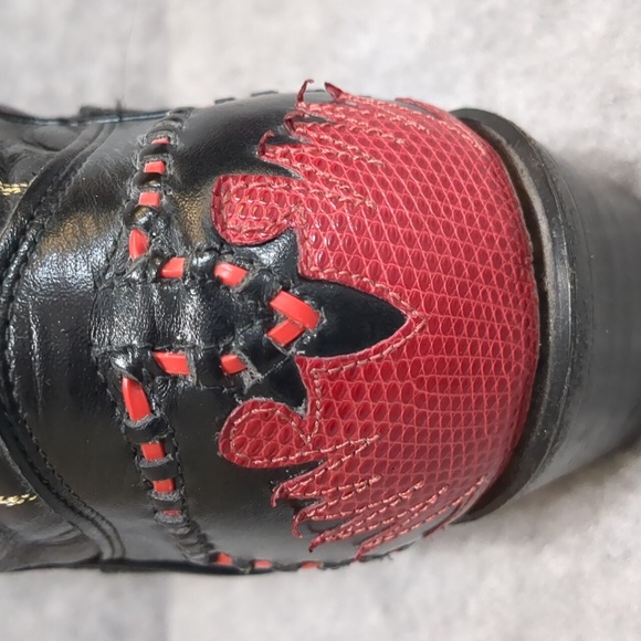 Tony Lama Classic Firewalker Black Red Cowboy Wmn's Vtg boots Size 7 - Picture 5 of 10